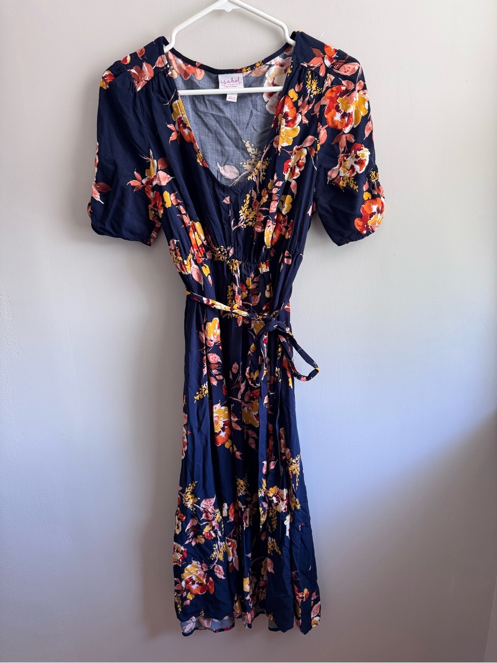 Isabel Maternity Floral Wrap Dress - Navy with Pink & Mustard Bloom